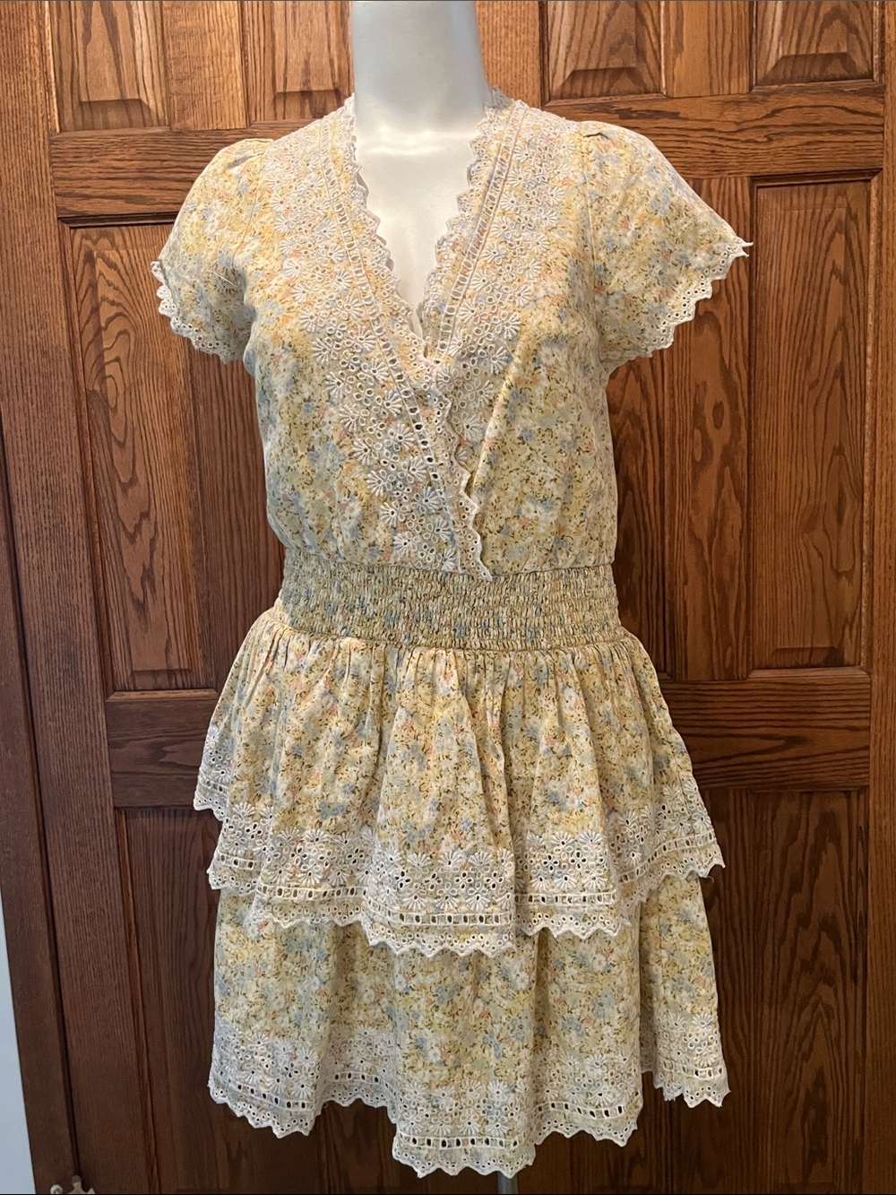 American Eagle Outfitters "Garden Party" Tiered Eyelet Mini Dress L